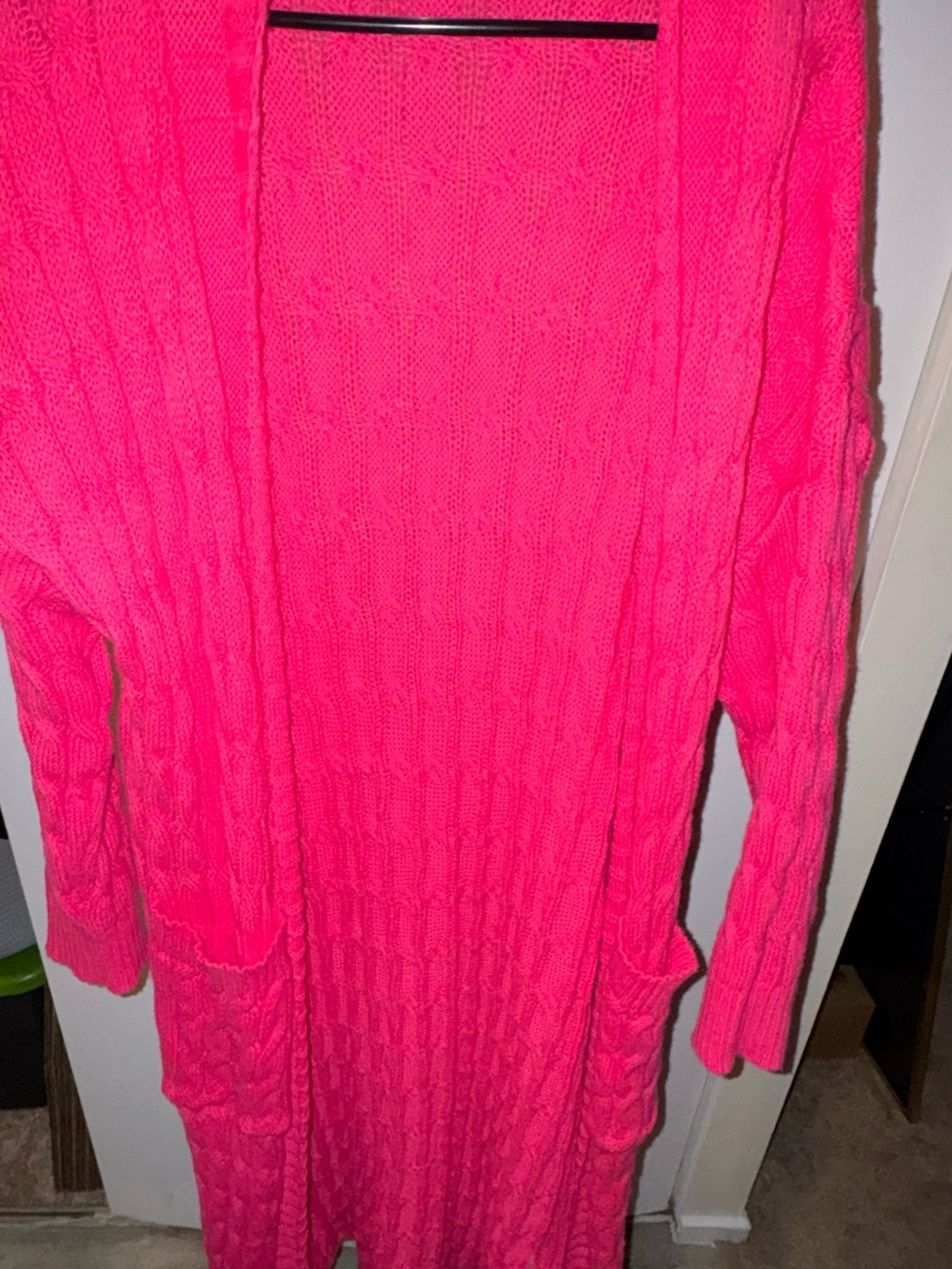 Bright Hot Pink Long Knit Cardigan
